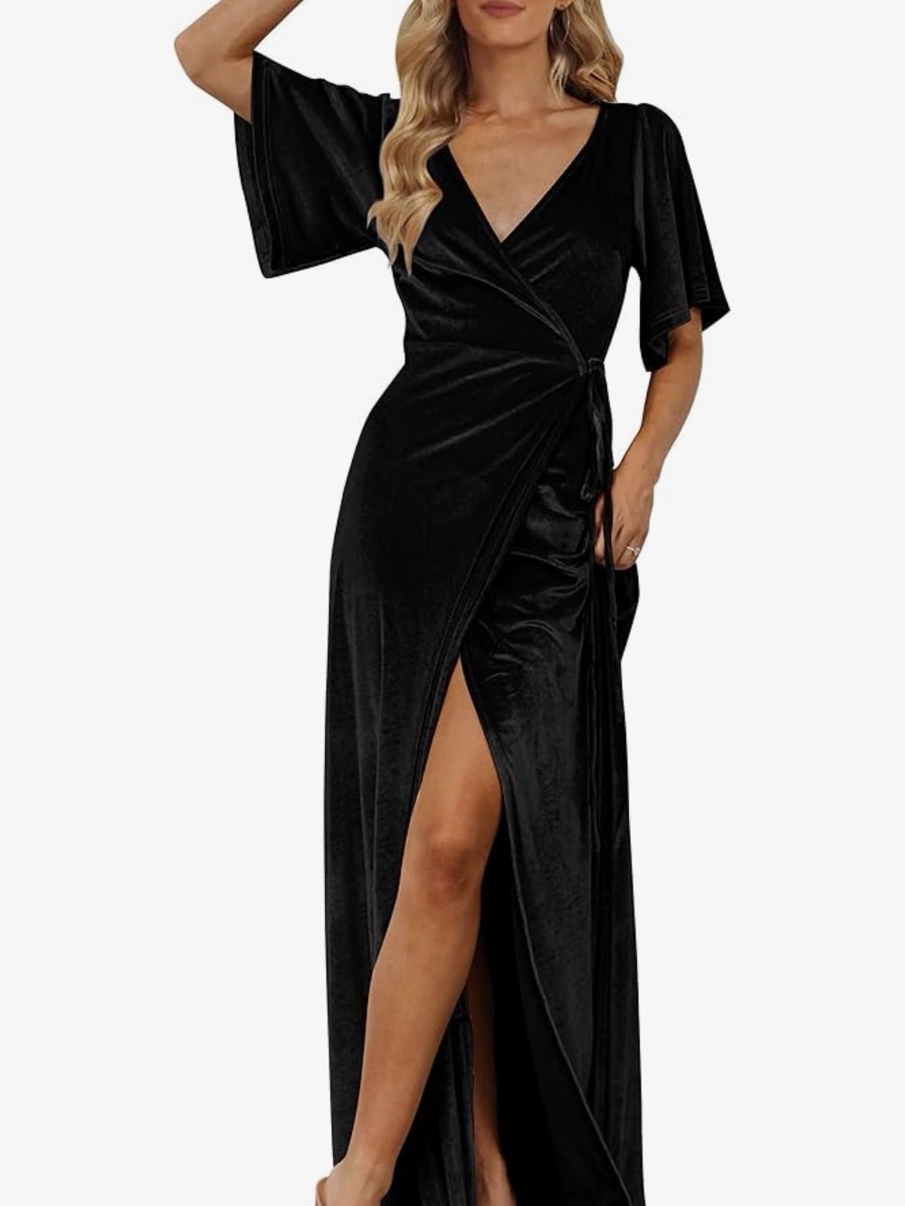 Elegant Black Wrap Maxi Dress with Side Slit
